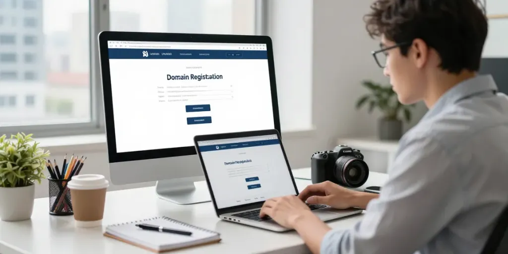 Domeinnaam registreren met professionele ondersteuning in een moderne kantooromgeving